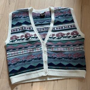 Vintage-Cottagecore- Cricket Lane patterned floral knit sweater Vest-USA-L